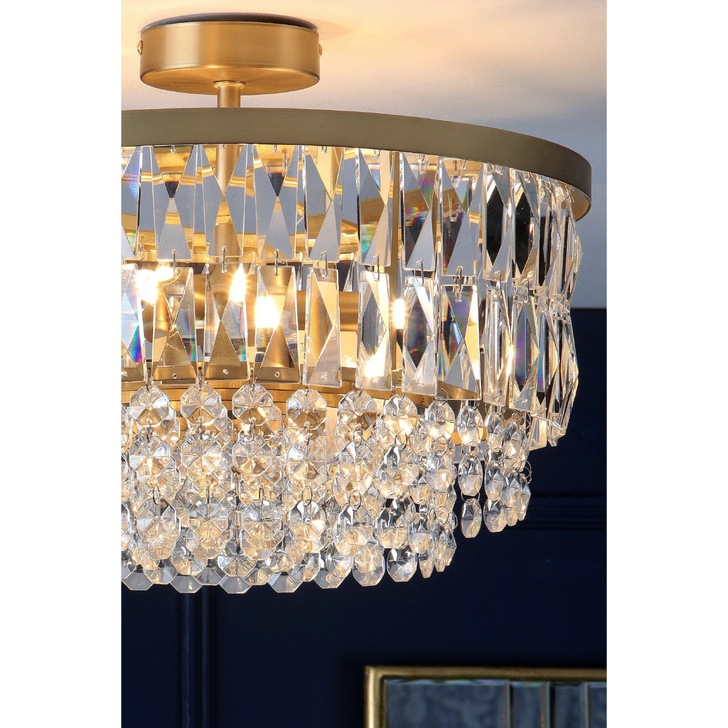 Laura Ashley Rhosill 3 Light Semi Flush Antique Brass Crystal Ceiling Light - LA3756206-Q