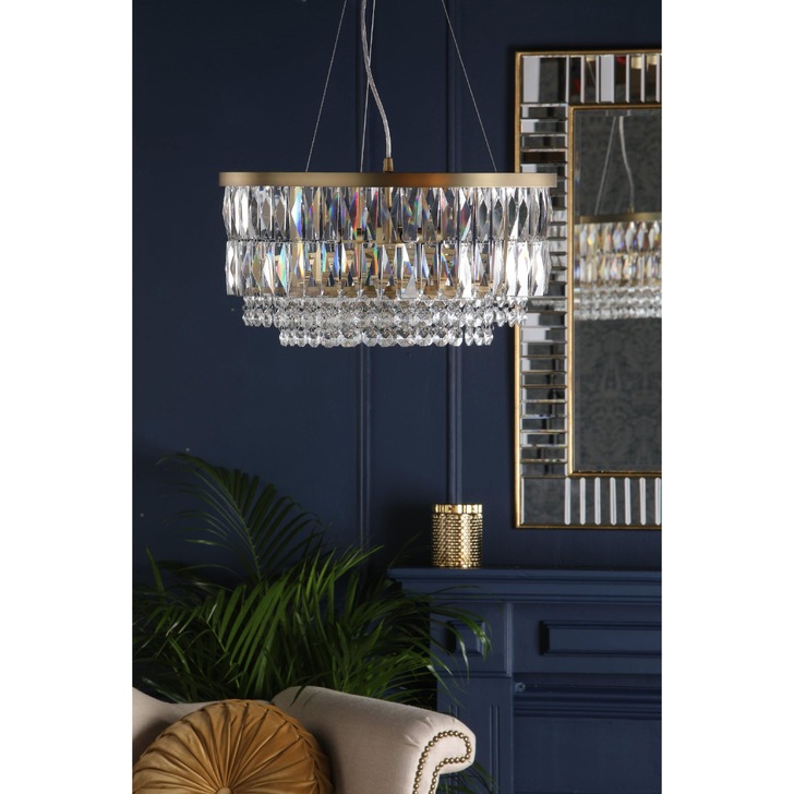 Laura Ashley Rhosill 4 Light Antique Brass Crystal Pendant Light - LA3756207-Q