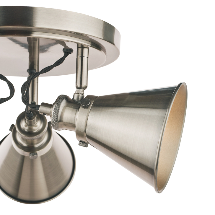 Laura Ashley Rufus 3 Light Plate Spotlight Industrial Nickel