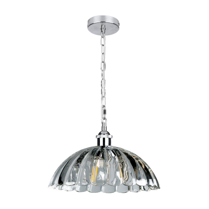 Laura Ashley Salisbury Single Pendant Polished Chrome With Ribbed Glass Shade