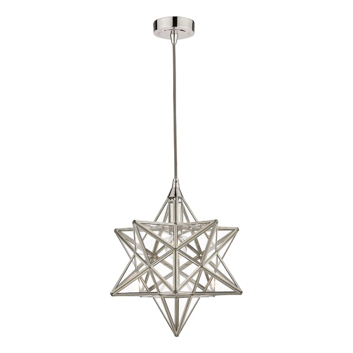 Laura Ashley Small Star Pendant In Polished Silver With Clear Glass Panels