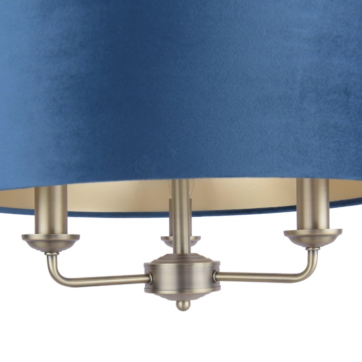 Laura Ashley Sorrento 3 Light Pendant Antique Brass With Blue Shade