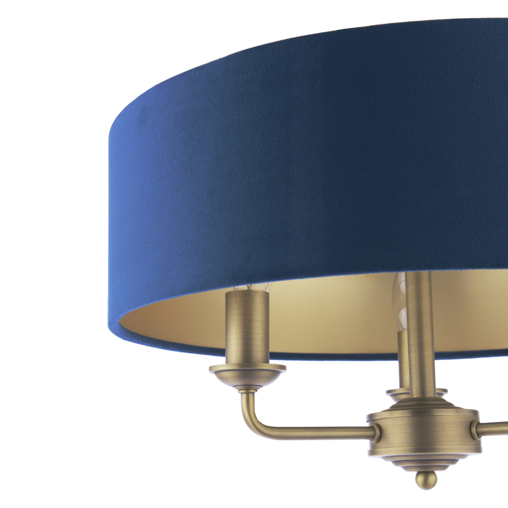 Laura Ashley Sorrento 3 Light Semi-Flush Matt Antique Brass With Blue Shade