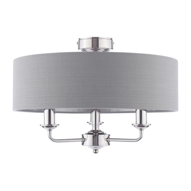 Laura Ashley Sorrento 3 Light Semi-Flush Polished Nickel With Charcoal Shade