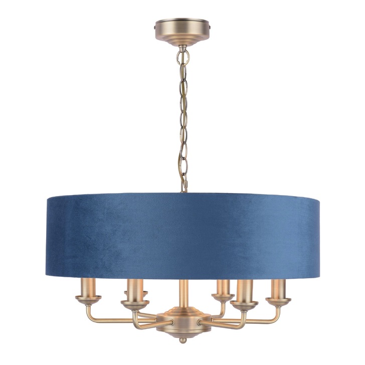 Laura Ashley Sorrento 6 Light Pendant Antique Brass With Blue Shade