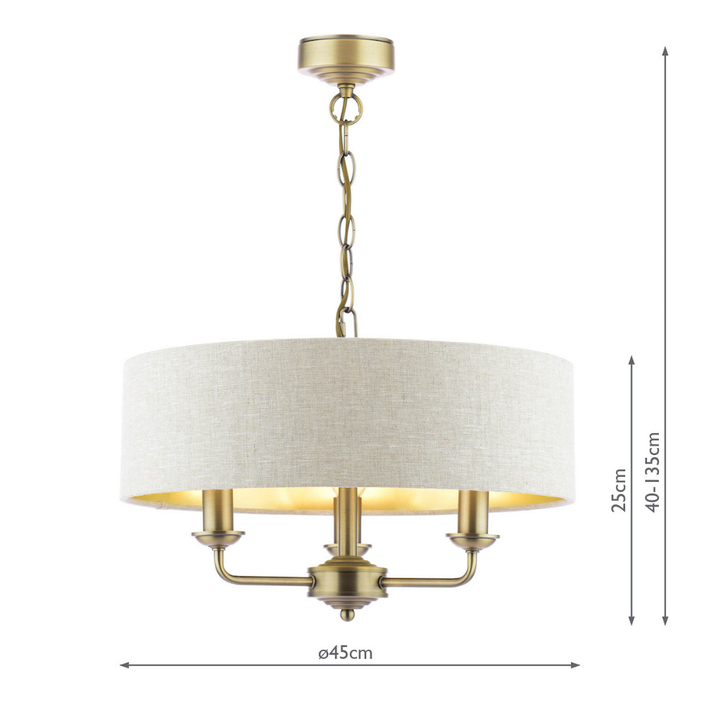 Laura Ashley Sorrento Matt Antique Brass 3 Pendant Light Ceiling Light Complete With Natural Shade