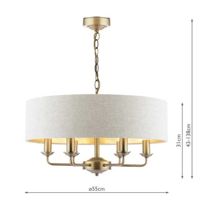 Laura Ashley Sorrento Matt Antique Brass 6 Pendant Light Ceiling Light Complete With Natural Shade