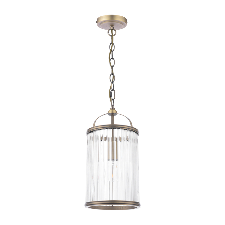 Laura Ashley Sutton Pendant Matt Antique Brass and Ribbed Glass