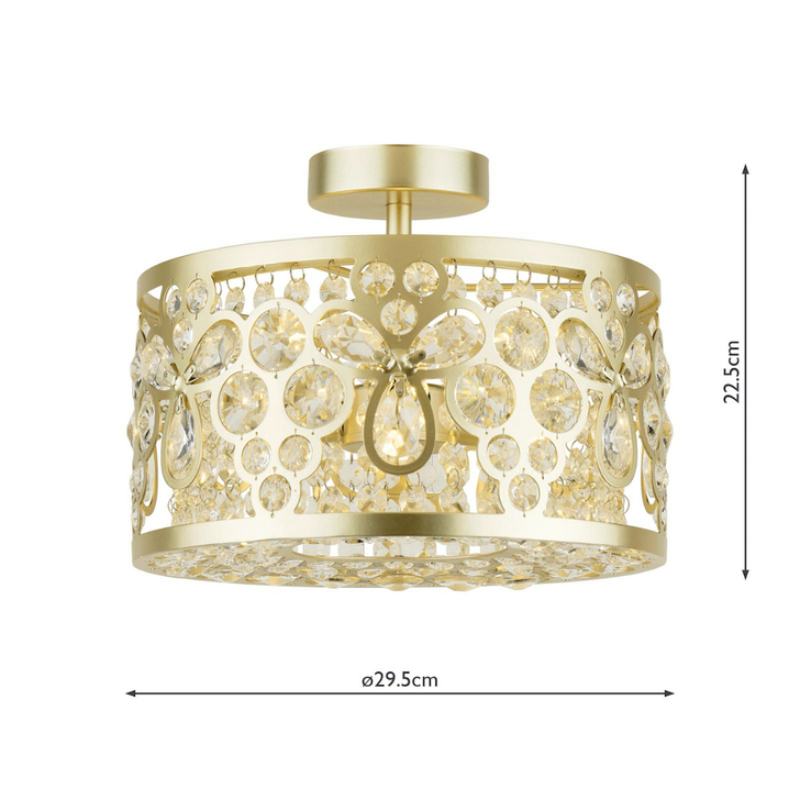 Laura Ashley Tilbrook Matt Champagne Round 3 Light Semi-Flush Ceiling Light Complete With Crystal Decoration