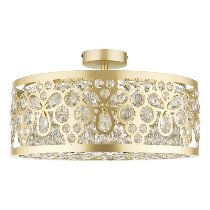 Laura Ashley Tilbrook Matt Champagne Round 4 Light Semi-Flush Ceiling Light Complete With Crystal Decoration