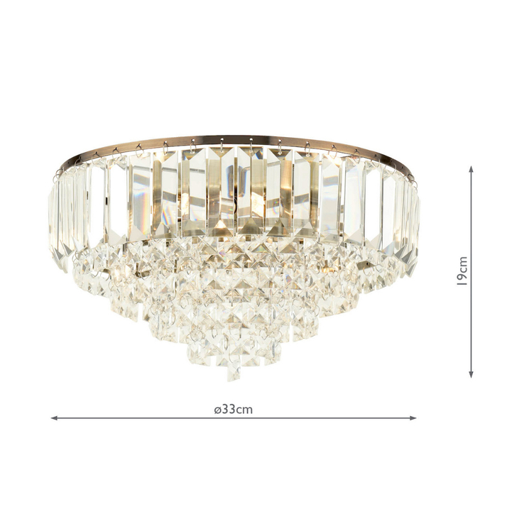 Laura Ashley Vienna 3 Light Flush Crystal Ceiling Light With Antique Brass Metalwork