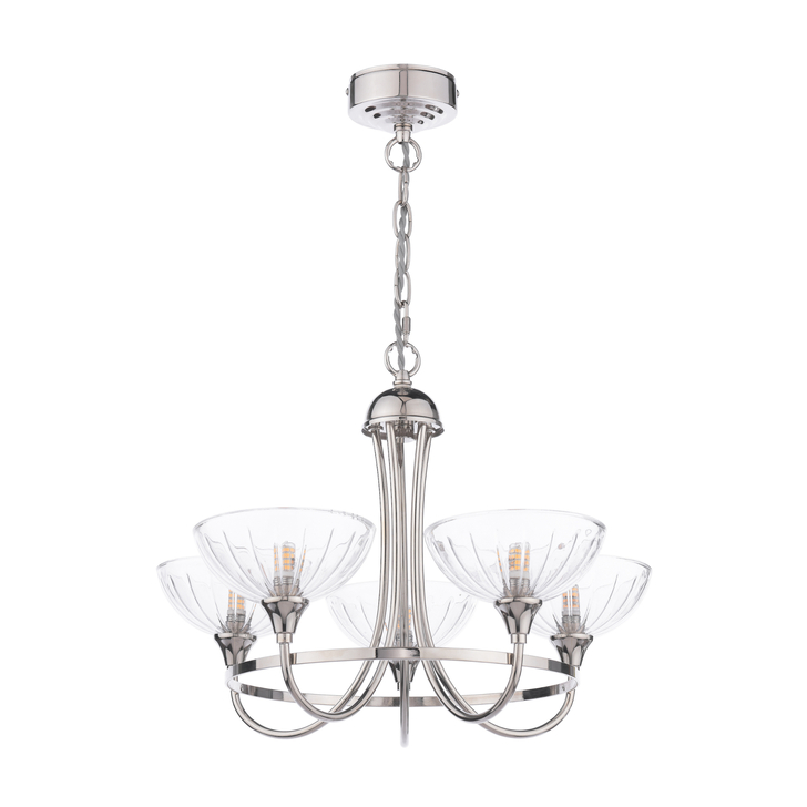 Laura Ashley Wellham 5 Light Armed Pendant Polished Nickel and Ribbed Glass