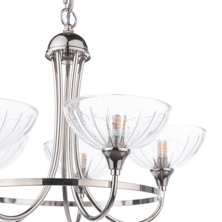 Laura Ashley Wellham 5 Light Armed Pendant Polished Nickel and Ribbed Glass