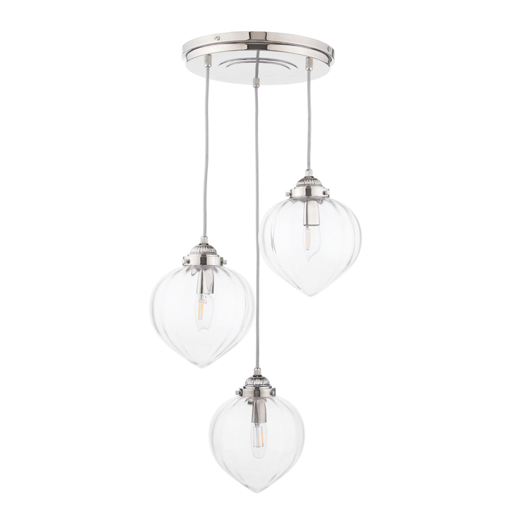 Laura Ashley Whitham 3 Light Cluster Pendant Polished Nickel and Ribbed Glass