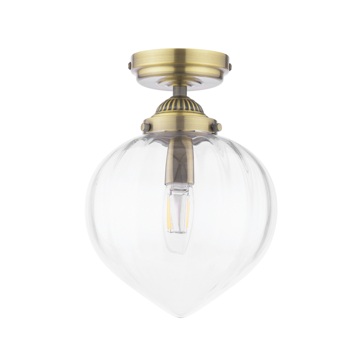 Laura Ashley Whitham Bathroom Ceiling Light Antique Brass and Ribbed Glass IP44