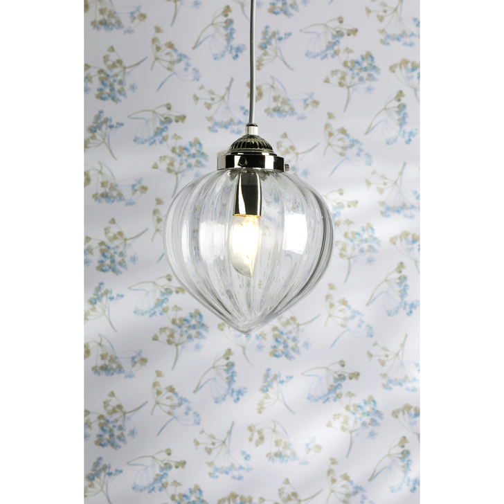 Laura Ashley Whitham Pendant Polished Nickel and Ribbed Glass