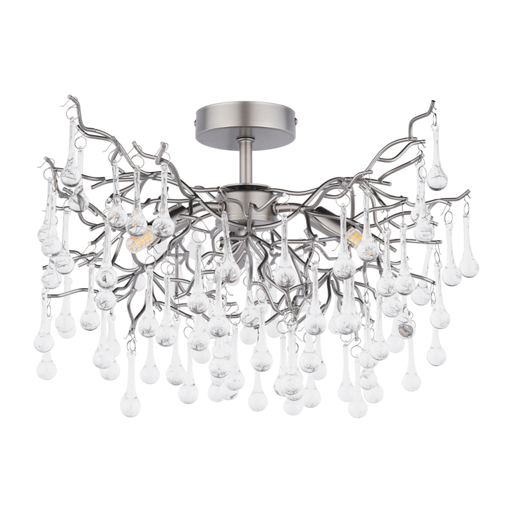 Laura Ashley Willow 3 Light Semi-Flush Satin Pewter and Crystal