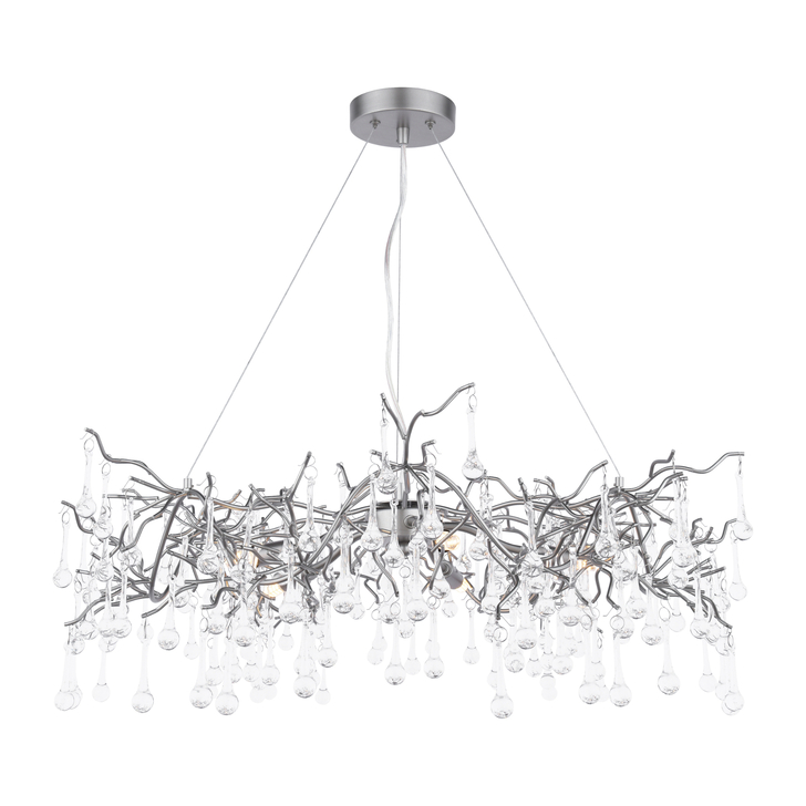 Laura Ashley Willow 5 Light Pendant Satin Pewter and Crystal