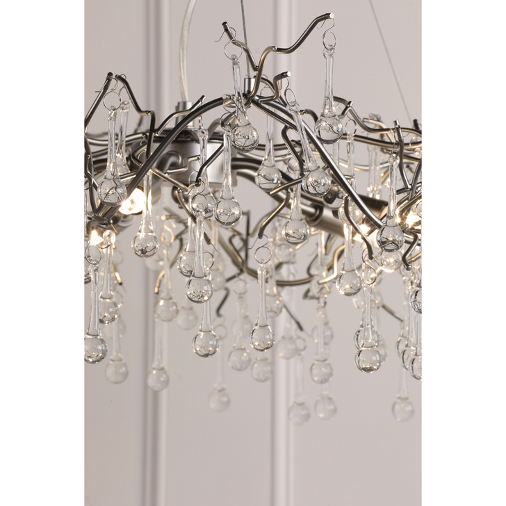 Laura Ashley Willow 5 Light Pendant Satin Pewter and Crystal