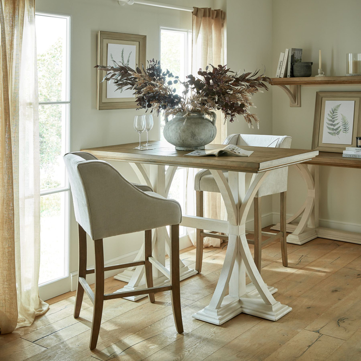 Light Grey Woven Fabric Barstool With Wooden Legs