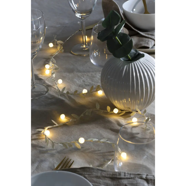 Light Set Gold Leaves/Pearls 20 Warm White Led 6H Timer B/O