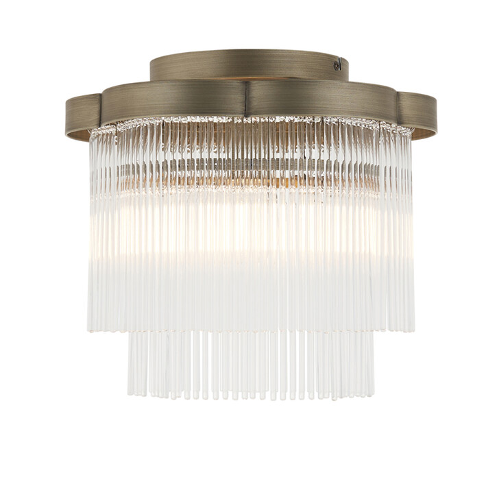 Lucille 1 Light Antique Brass And Clear Glass Flush Ceiling Light