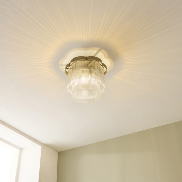 Lucille 1 Light Antique Brass And Clear Glass Flush Ceiling Light