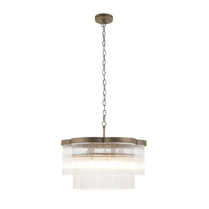 Lucille 5 Light Antique Brass And Clear Glass 5 Light Pendant