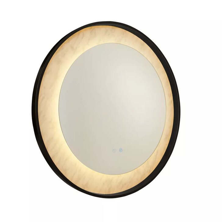 Luxo Black Round Mirror Complete With Marble Accents - IP44