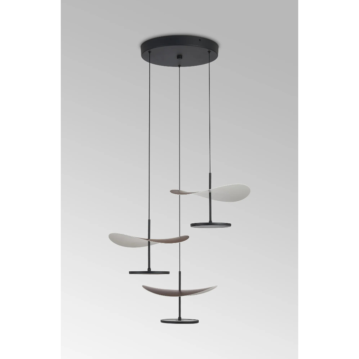 Mantra Abisal Black/Dark Wood 3 Light Cluster Pendant: 32W LED: 3000K: Triac Dimmable