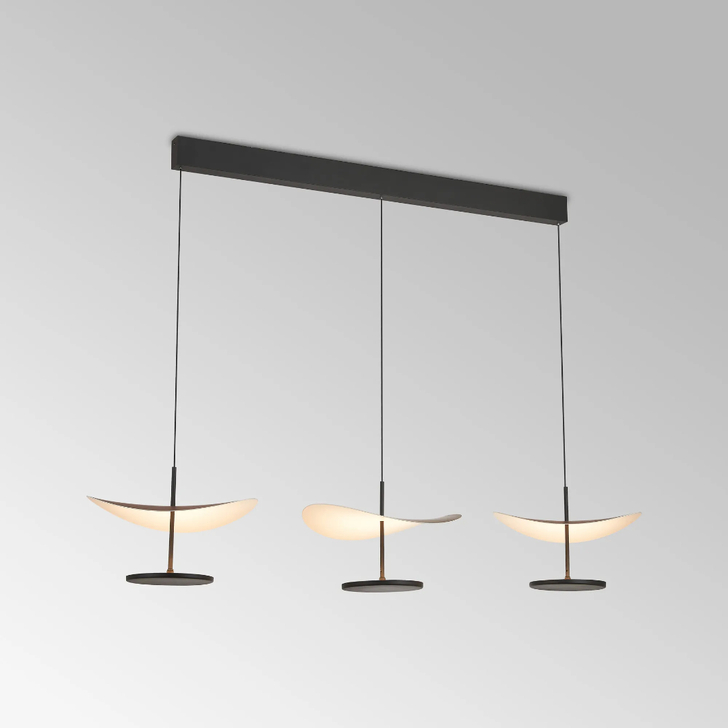 Mantra Abisal Black/Dark Wood 3 Light Linear Pendant: 32W LED: 3000K: Triac Dimmable