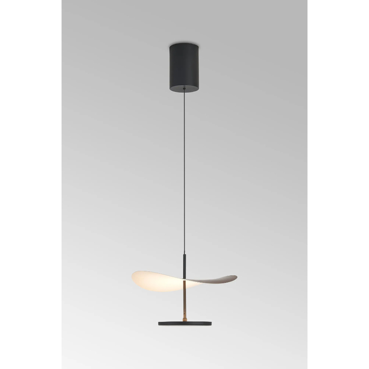 Mantra Abisal Black/Dark Wood Single Pendant: 12W LED: 3000K: Triac Dimmable