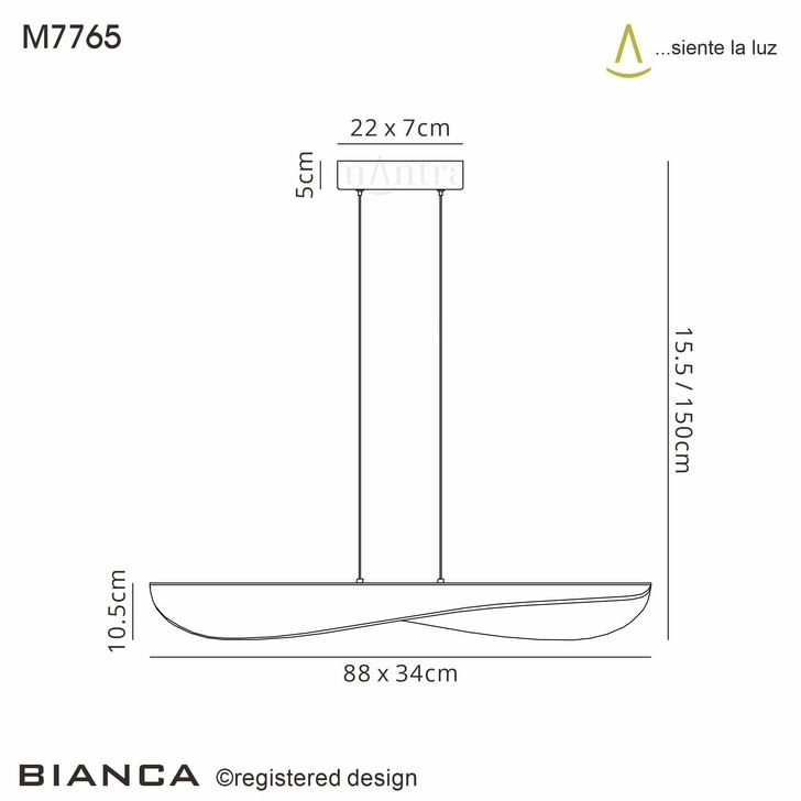 Mantra Bianca Crackled Acrylic Effect Large LED Linear Bar Pendant White - 3000K