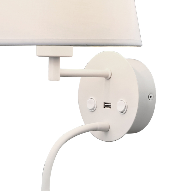 Mantra Caicos 2 Light Matt White Switched Led Reader Wall Light Complete With Shade And Usb Charger - 3000K