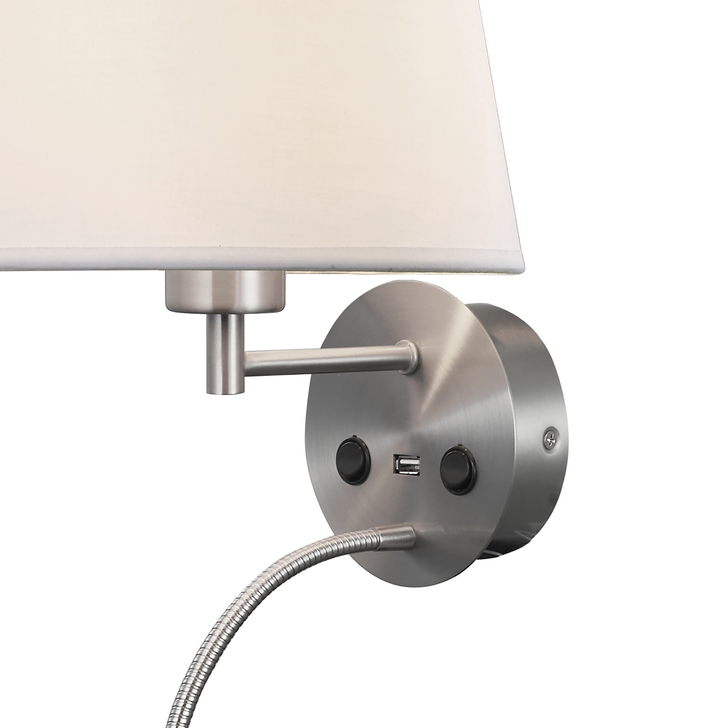 Mantra Caicos 2 Light Satin Nickel Switched Led Reader Wall Light Complete With Shade And Usb Charger - 3000K