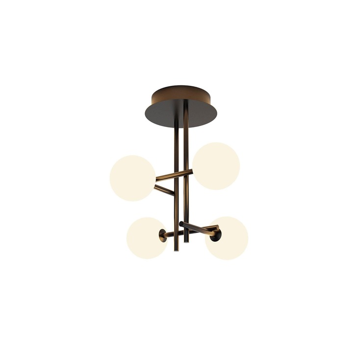 Mantra Cellar 4 Light Semi-Flush Ceiling Light Black With Opal Glass Globes