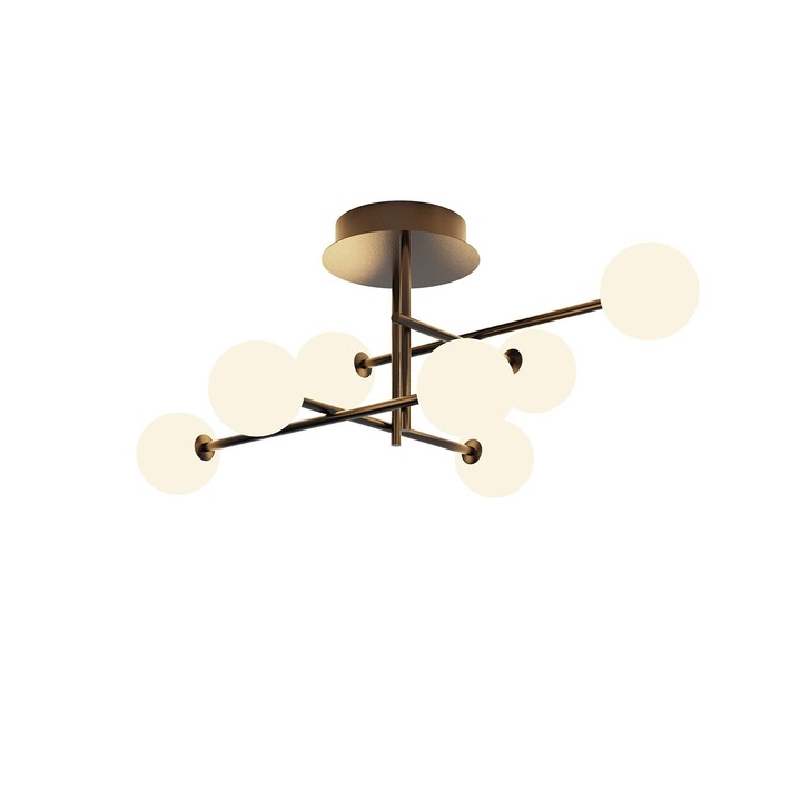 Mantra Cellar 7 Light Semi-Flush Ceiling Light Black With Opal Glass Globes