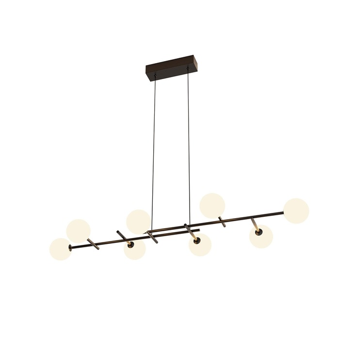 Mantra Cellar 8 Light Linear Bar Pendant Black With Opal Glass Globes