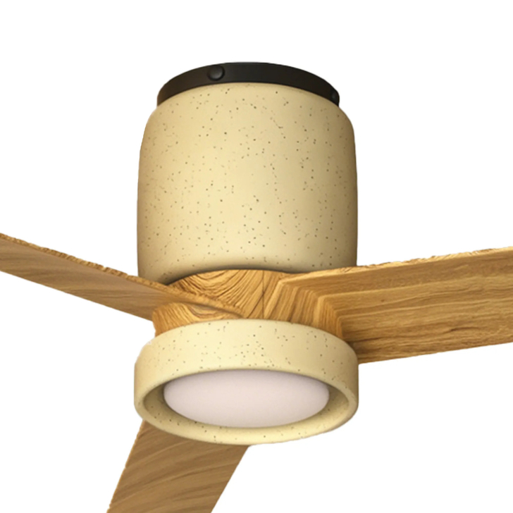 Mantra Ceramica Beige And Wood Effect 1.2m Dimmable Led Fan Ceiling Light Complete With Remote Control - 3000K-5000K Adjustable