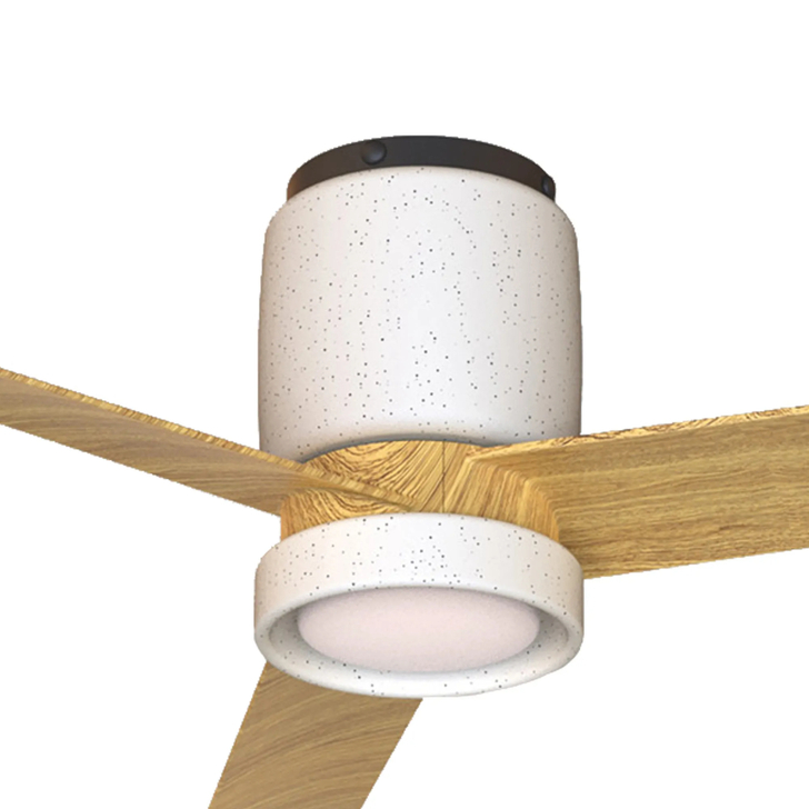 Mantra Ceramica White Ceramic And Wood Effect 1.2m Dimmable Led Fan Ceiling Light Complete With Remote Control - 3000K-5000K Adjustable