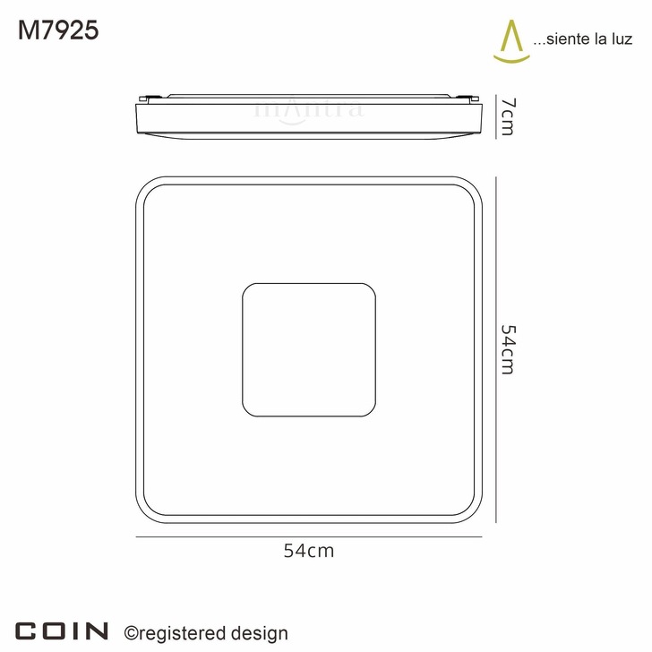 Mantra Coin Large Square LED Flush Ceiling Light Gold Complete With Remote Control - 2700K-5000K Tuneable