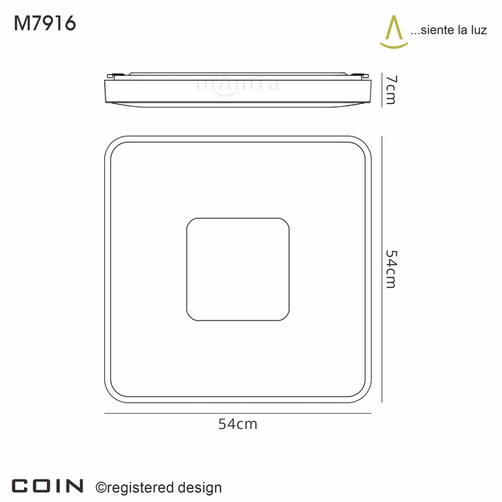 Mantra Coin Large Square LED Flush Ceiling Light White Complete With Remote Control - 2700K-5000K Tuneable