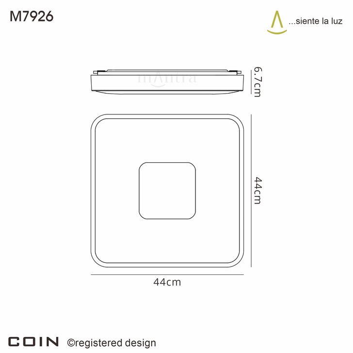 Mantra Coin Medium Square LED Flush Ceiling Light Gold Complete With Remote Control - 2700K-5000K Tuneable