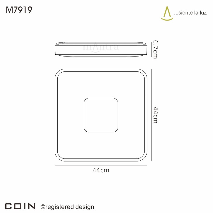 Mantra Coin Medium Square LED Flush Ceiling Light White Complete With Remote Control - 2700K-5000K Tuneable