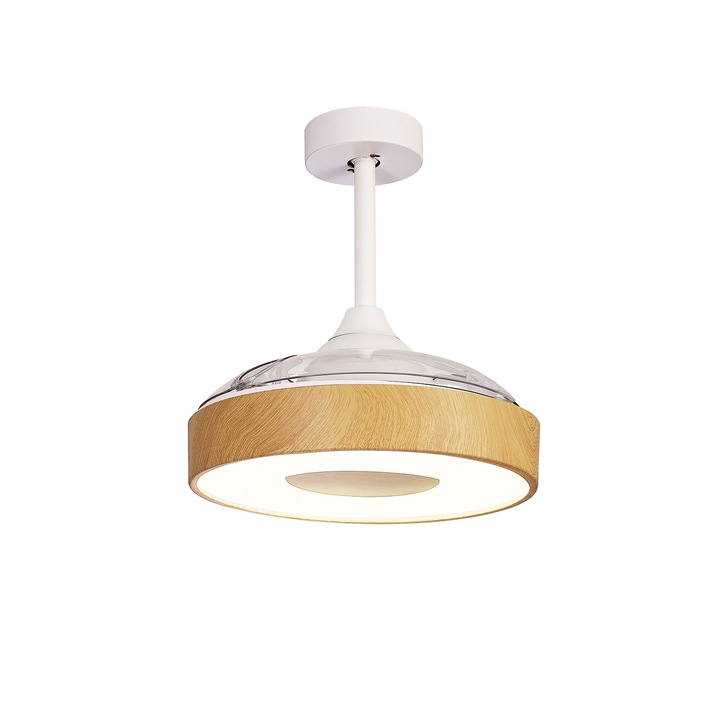 Mantra Coin Mini Wood Effect Semi-Flush Ceiling Fan Light C/W Remote Control - 2700K - 5000K