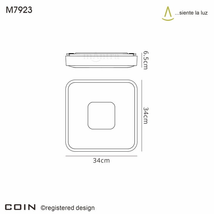 Mantra Coin Small Square LED Flush Ceiling Light Black Complete With Remote Control - 2700K-5000K Tuneable