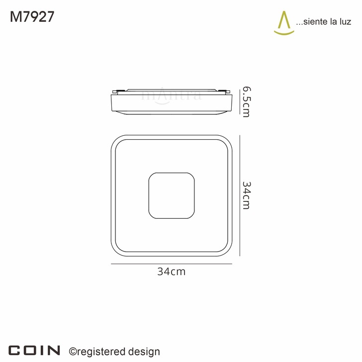 Mantra Coin Small Square LED Flush Ceiling Light Gold Complete With Remote Control - 2700K-5000K Tuneable