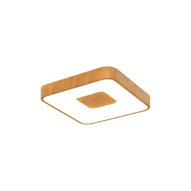 Mantra Coin Small Square LED Flush Ceiling Light Wood Effect Complete With Remote Control - 2700K-5000K Tuneable