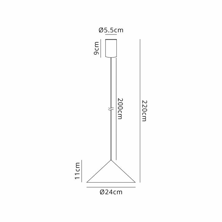 Mantra Cono 24cm Black Metal Single Led Pendant Light - 3000K