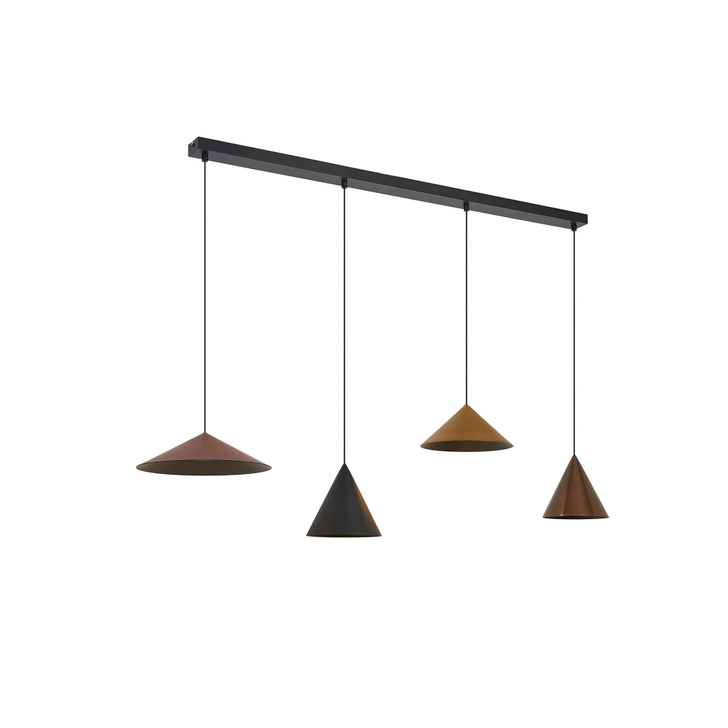 Mantra Cono 4 Light Leather Brown/Copper/Black Linear Dimmable Pendant - 3000K